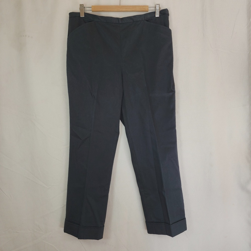 Lauren Ralph Lauren Womens Black Straight Leg Slacks Pleated Cuff Cotton 12